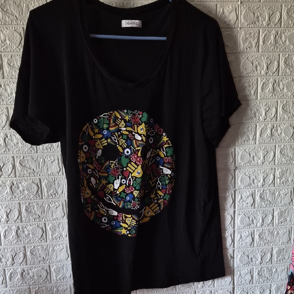 Lauren moshi Black Graphic Short Sleeve Women's Top